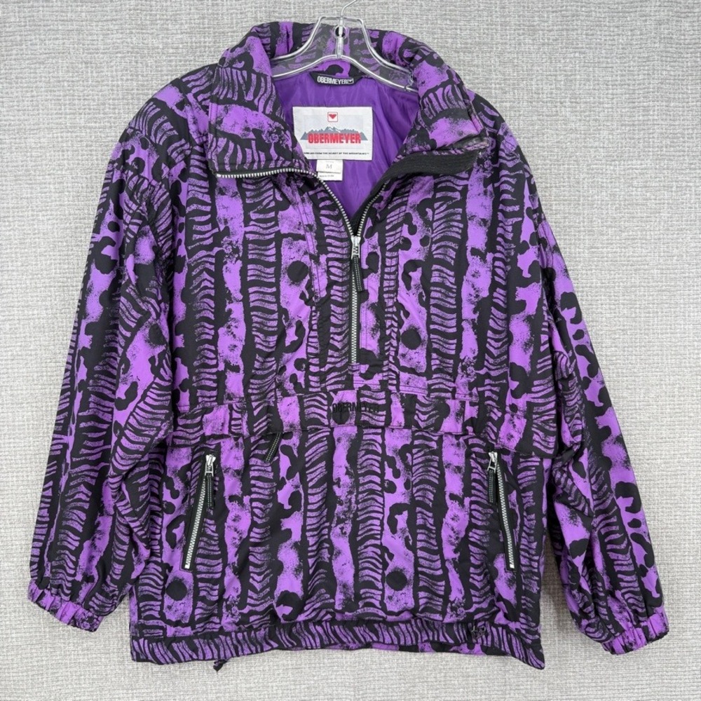 Vtg Obermeyer New Arc Ski Anorak Womens M Purple Animal Print Pullover